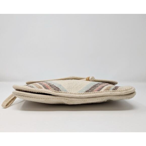 Vintage 80s Clutch Purse Beige Colorful Stripe Woven Bag - Picture 5 of 9